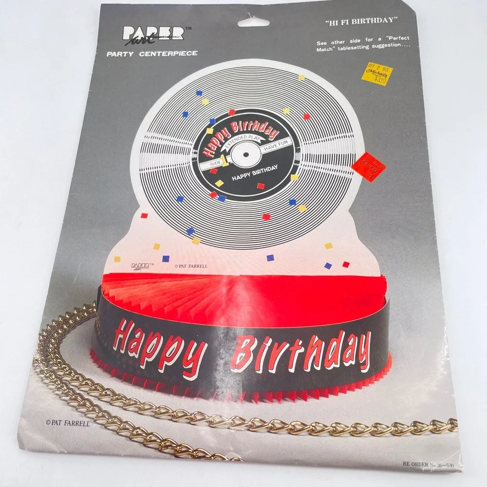 Vintage 1989 Paper Art Co Vinyl Record Honeycomb Birthday Party Centerpiece NEW